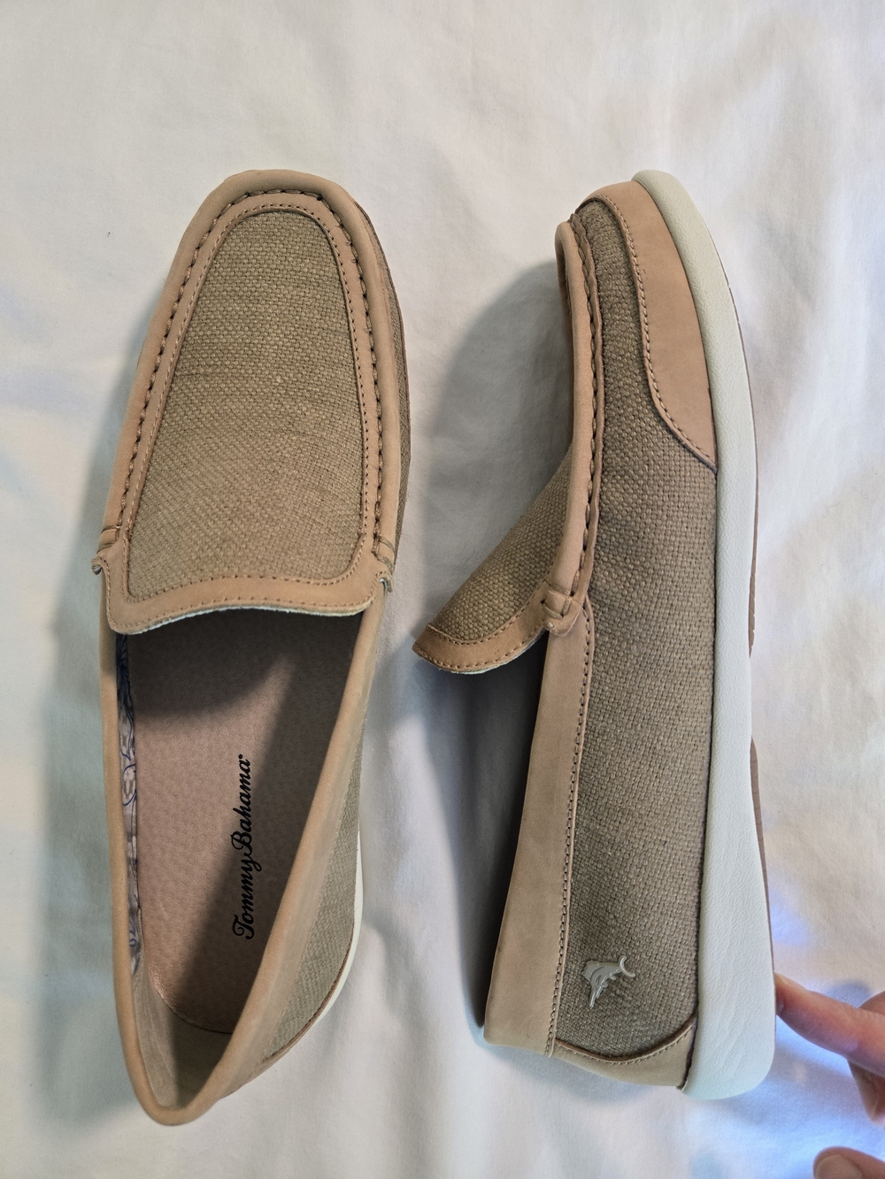 Tommy Bahama Taormina Loafers Canvas Linen Men's 10 Leather Trim Slip On
